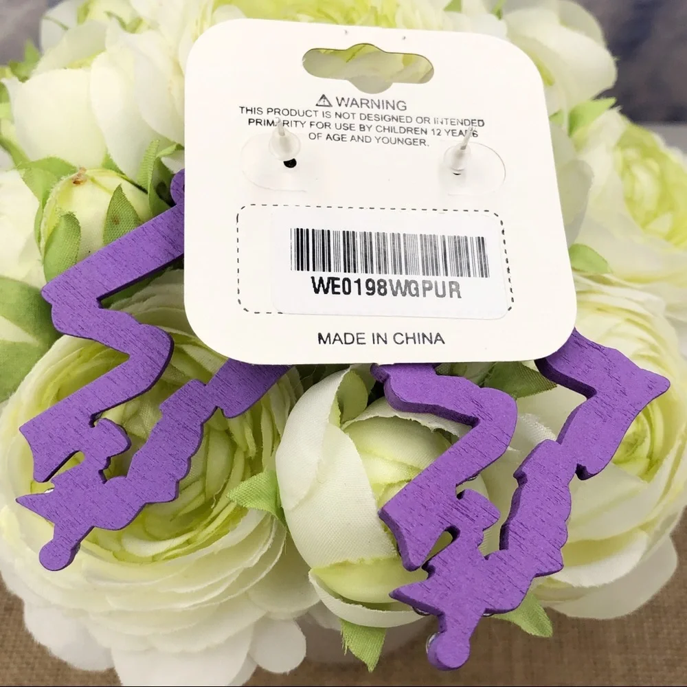 Large Louisiana State Shape Bling Wood Earrings - Picture 5 of 5